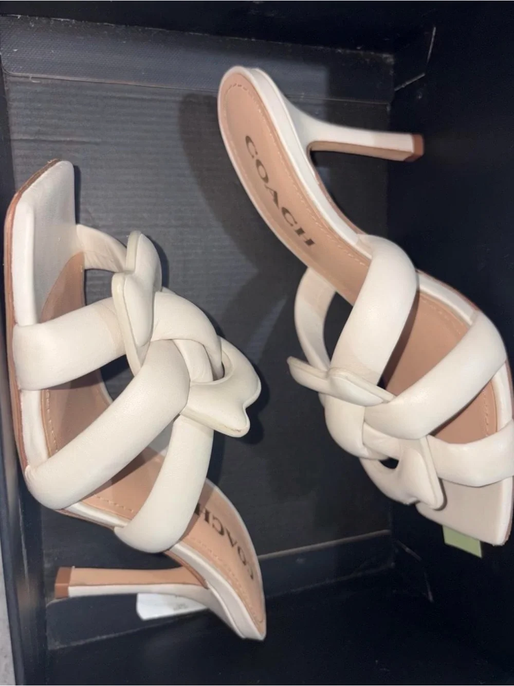Coach Kellie leather sandals in cream & white, size US 6.5